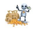 3d illustration of little robot working to get rich people concept