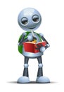 3d illustration of little robot writing on book representing educational student