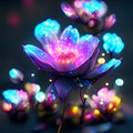 3D illustration of a lotus flower with multicolored lights Generative AI