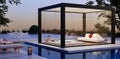 3D illustration of luxury bioclimatic pergola with glass sliding doors