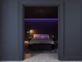 3D illustration luxury minimal black bedroom with wood floor