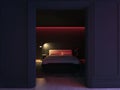 3D illustration luxury black bedroom with red light