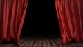3D illustration luxury red silk velvet curtains decoration design, ideas. Red Stage Curtain for theater or opera scene