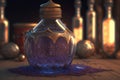 3D illustration of magic potion in crystal bottle. Halloween background. Royalty Free Stock Photo