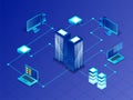3D illustration of main server connected with computer, laptop a Royalty Free Stock Photo