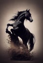 3d illustration of a majestic horse. Detailed close up portrait. Dirt, water, galloping, race. Generative AI illustration