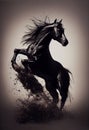 3d illustration of a majestic horse. Detailed close up portrait. Dirt, water, galloping, race. Generative AI illustration