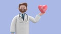 3D illustration of Male Doctor Iverson. Cardiologist shows red heart symbol. Medical application concept.Medical presentation Royalty Free Stock Photo