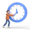 3D illustration of male guy Qadir trying to stop the time. Deadline and time management concepts. Royalty Free Stock Photo