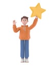 3D illustration of male guy Qadirn waving hand saying hi and holding a big star. Royalty Free Stock Photo