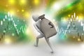 3d man carrying money bag Royalty Free Stock Photo