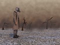 Man with gas mask in a wasteland