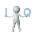 3d illustration of man with IQ letter symbol in both hands full body