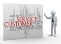 3d businessman and customer service wordcloud