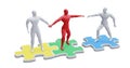 3d Illustration of Man on Puzzle Piece Joining Group of People