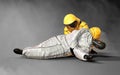 Man in virus protective biohazard suit,  wearing mask to stop corona virus or covid 19 Royalty Free Stock Photo