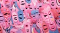 3d illustration of many colorful masks with different emotions, abstract background