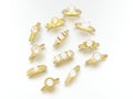 3D illustration many different gold decorative diamond rings