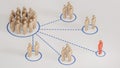 3D illustration of many pawns segmented in different categories. concept of customer segmentation