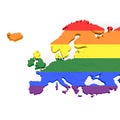 3D illustration of a map of Europe in LGBT colors