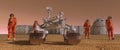 Mars colony. Expedition on alien planet. Life on Mars. 3d Illustration.