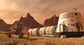 Mars colony. Expedition on alien planet. Life on Mars. 3d Illustration.