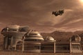 Mars colony. Expedition on alien planet. Life on Mars. 3d Illustration.