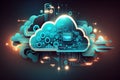 This 3D illustration masterfully captures the cloud computing, transformative in the digital realm. Captivating internet-themed