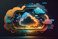 This 3D illustration masterfully captures the cloud computing, transformative in the digital realm. Captivating internet-themed