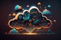 This 3D illustration masterfully captures the cloud computing, transformative in the digital realm. Captivating internet-themed