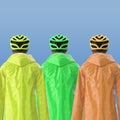 3D illustration of men in plastic raincoats