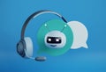 3d illustration with message, bot and headphones for concept design. Chat bot. Online support Royalty Free Stock Photo