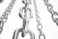 3D illustration metal chains. Metal, steel chains isolated on white background. Metal chains for industrial. Strong link