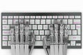 3d illustration metal hands robot on keyboard
