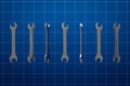 3d illustration of metal keys wrenches