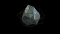 3D illustration of a metal silver crystal of irregular shape, low polygonal abstract figure, on a black background. Futuristic