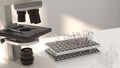 3D illustration microscope in laboratory development research Clean modern white laboratory Horizontal template for a poster labor Royalty Free Stock Photo