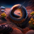 3d illustration of a millipede in an abstract background. AI generated