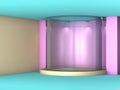 3d illustration of minimalism empty pink niche and podium with spotlights for exhibit in blue interior