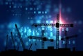 3d illustration of mobile and tower cranes in silhouette Royalty Free Stock Photo