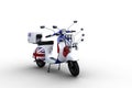 3D illustration of a mod style motor scooter with multiple lights and wing mirrors isolated on a white background Royalty Free Stock Photo