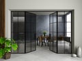 Modern black loft glass door in the room