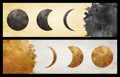 3d illustration modern canvas wall poster. Phases of the full moon, black, golden and gray color for interior home decoration Royalty Free Stock Photo