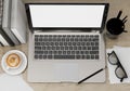 3D illustration of modern laptop template, workspace mock up, background