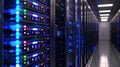 3D illustration of modern server room data center featuring rackmount LED console. High-tech equipment in a secure isolated Royalty Free Stock Photo