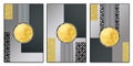 3d illustration of modern wall frame canvas flat art. golden, black and gray marble shapes, circles, and lines Royalty Free Stock Photo