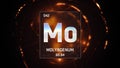 Molybdenum as Element 42 of the Periodic Table 3D illustration on orange background