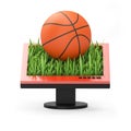3d illustration: Monitor with a basketball