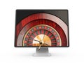 3d illustration of Monitor with casino roulette wheel on screen. Gambling app concepts, isolated white. Royalty Free Stock Photo