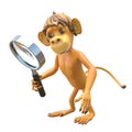 3D Illustration Monkey with Magnifier